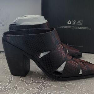 Vince Camuto Black and Red Snake Print Mules